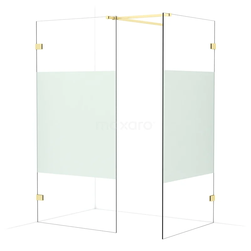 Diamond Walk-in shower | 100x100 cm Light gold Clear with matt strip 2 fixed walls IDB1010523LG