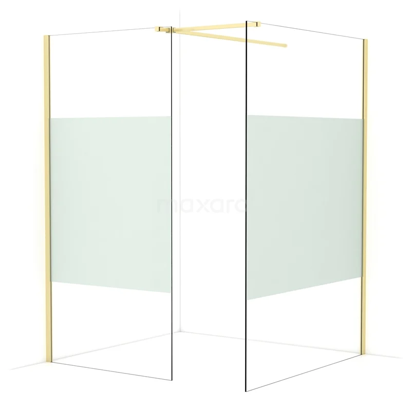 Diamond Walk-in shower | 140x100 cm Light gold Clear with matt strip 2 fixed walls IDB1014513LG