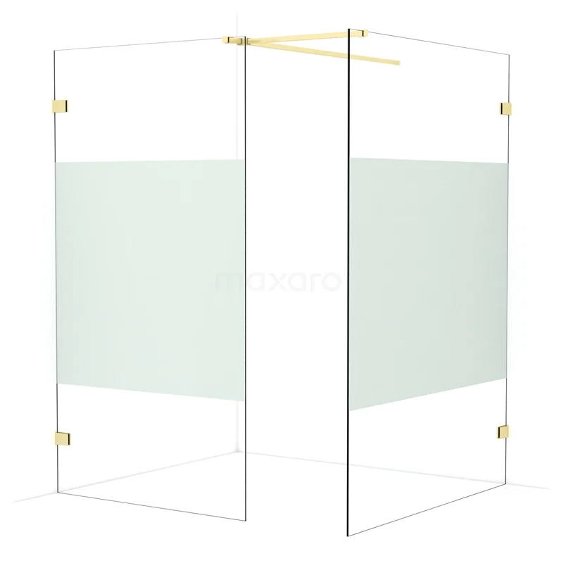 Diamond Walk-in shower | 140x110 cm Light gold Clear with matt strip 2 fixed walls IDB1114523LG
