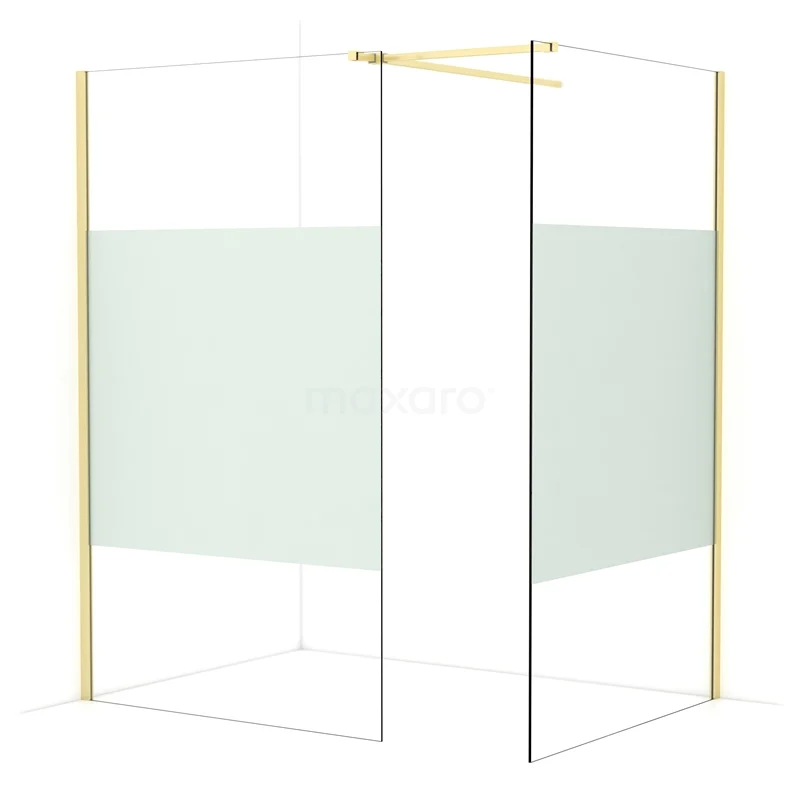 Diamond Walk-in shower | 120x120 cm Light gold Clear with matt strip 2 fixed walls IDB1212513LG