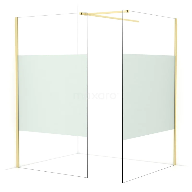 Diamond Walk-in shower | 140x120 cm Light gold Clear with matt strip 2 fixed walls IDB1214513LG