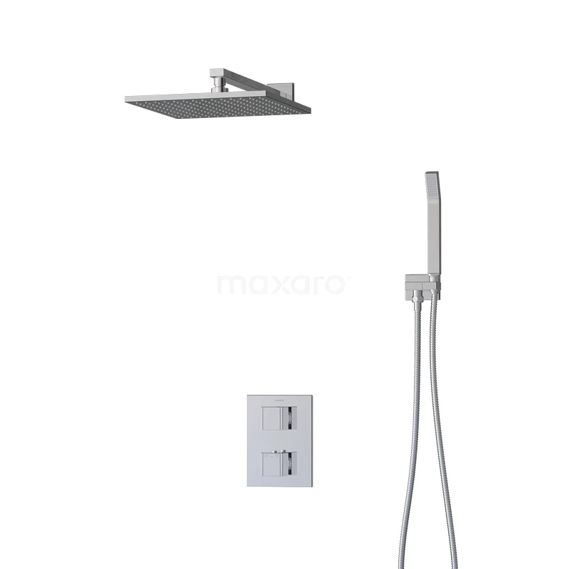 Regendusche Cubic Chrom 30cm Unterputz-Thermostat Chrom BIC22-00149 Viereckige Edelstahl-Regendusche mit Handbrause und Thermostatarmatur, ideal für ein modernes Badezimmer.