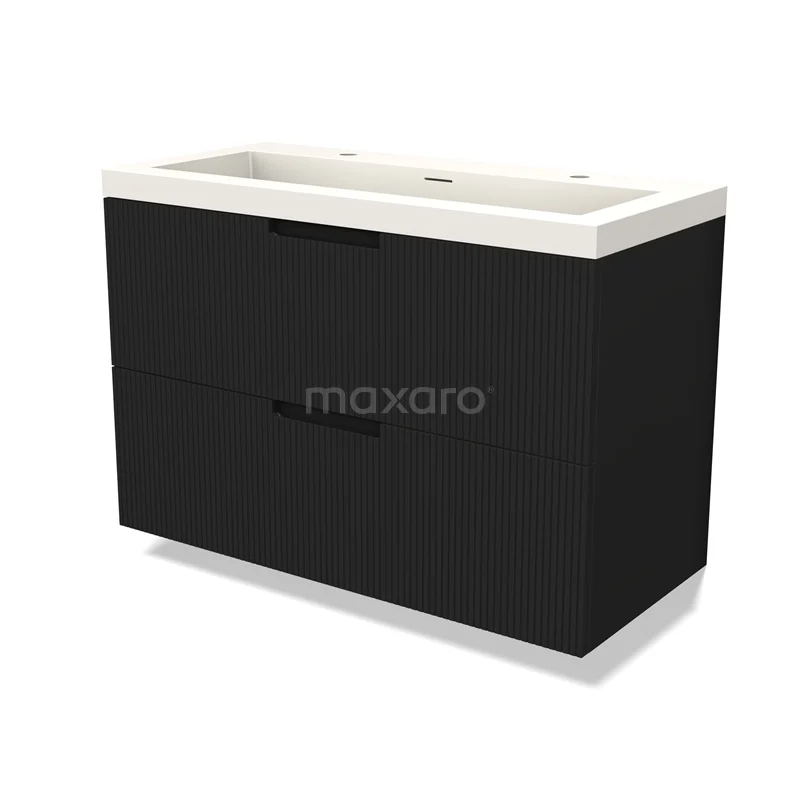 Modulo Vanity units with basin | 100 cm Matte black Line front Solid surface 2 Stacked drawers BMW17-05020