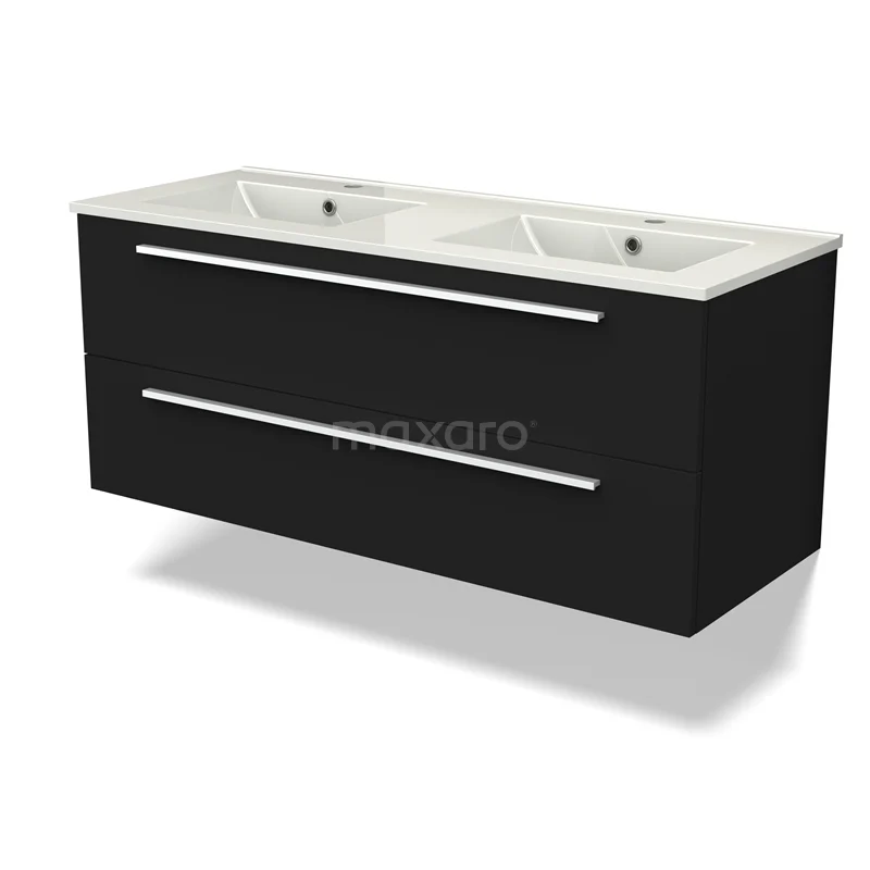Canto Badkamermeubel met wastafel | 120 cm Zwart front Keramiek 2 lades onder elkaar BMW02-00048