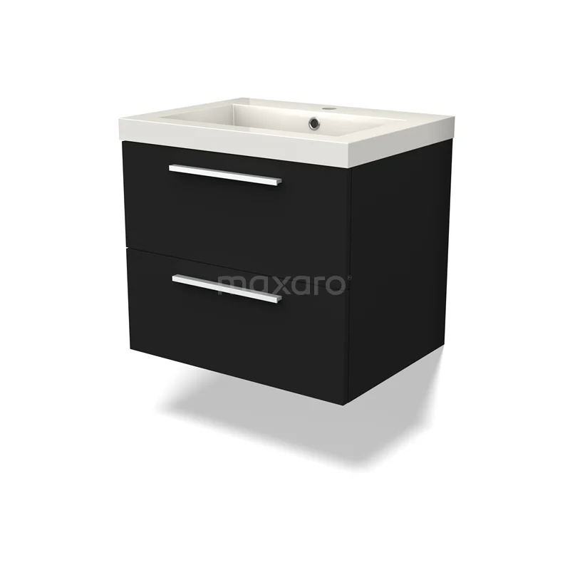 Canto Badkamermeubel met wastafel | 60 cm Zwart front Mineraalmarmer 2 lades onder elkaar BMW02-00006