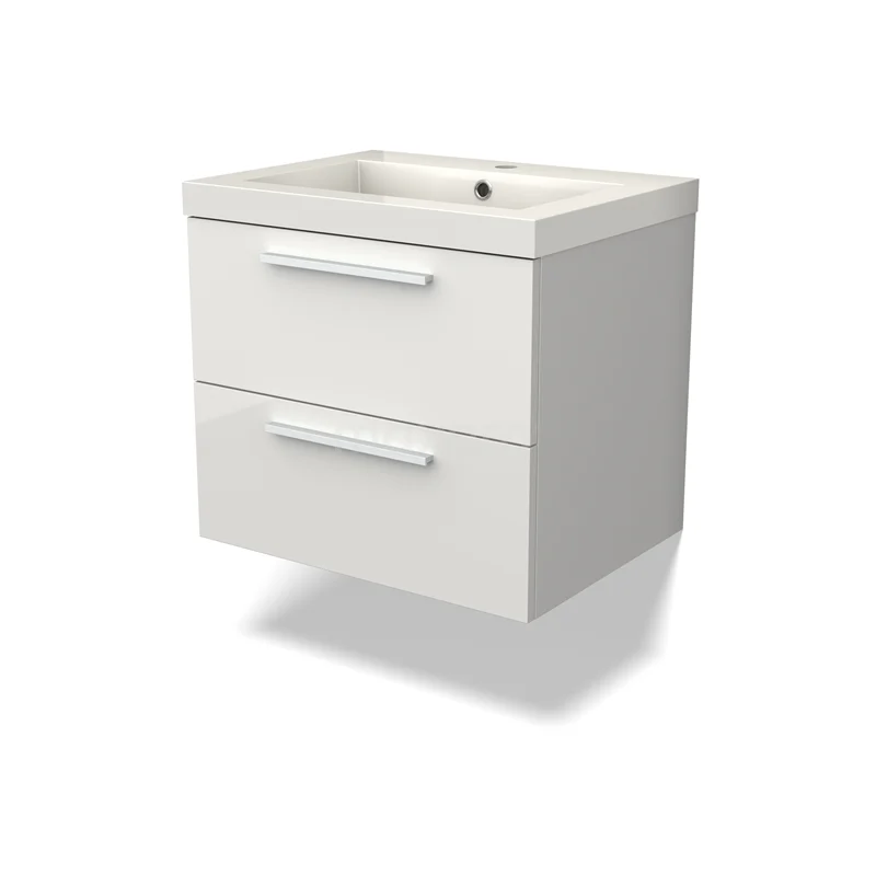 Canto Vanity units with basin | 60 cm High-gloss white front Mineral marble 2 Stacked drawers BMW02-00002