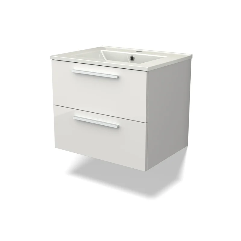 Canto Vanity units with basin | 60 cm High-gloss white front Ceramic 2 Stacked drawers BMW02-00003