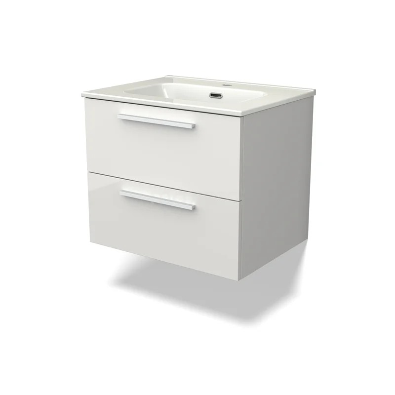Canto Vanity units with basin | 60 cm High-gloss white front Ceramic 2 Stacked drawers BMW02-00004