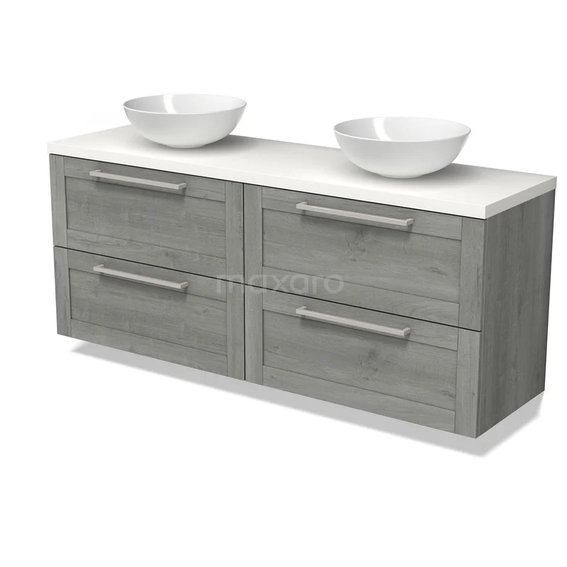 Modulo Plato Vanity units for countertop basin | 160 cm Grey oak Frame front Matte white worktop 4 drawers BMK18-02266