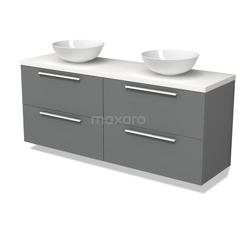 Modulo Plato Vanity units for countertop basin | 160 cm Mid grey Flat front Matte white worktop 4 drawers BMK18-02241