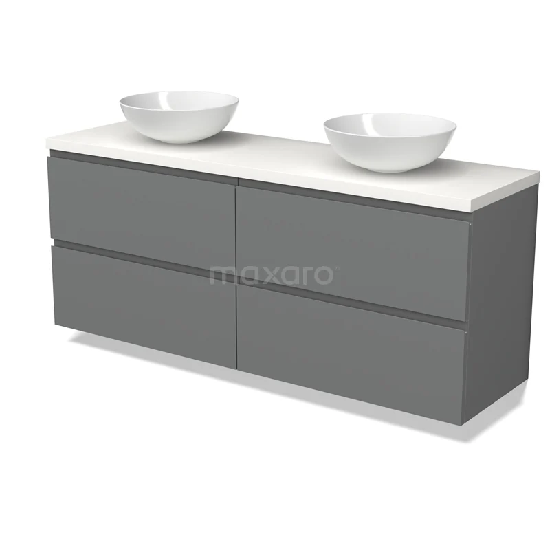 Modulo Plato Vanity units for countertop basin | 160 cm Mid grey Handle-less front Matte white worktop 4 drawers BMK18-02243