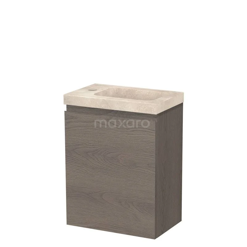 Modulo Pico WC-Möbel mit Waschbecken | 40 cm Dunkelbraune Eiche Grifflose Front Waschbecken Travertin Naturstein TMW10-00650 Modulo Pico WC-Möbel mit Waschbecken | 40 cm Dunkelbraune Eiche Grifflose Front Waschbecken Travertin Naturstein TMW10-00650