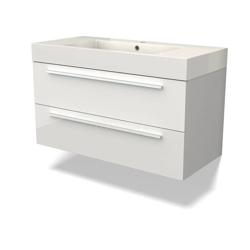 Canto Vanity units with basin | 100 cm High-gloss white front Mineral marble 2 Stacked drawers BMW02-00061