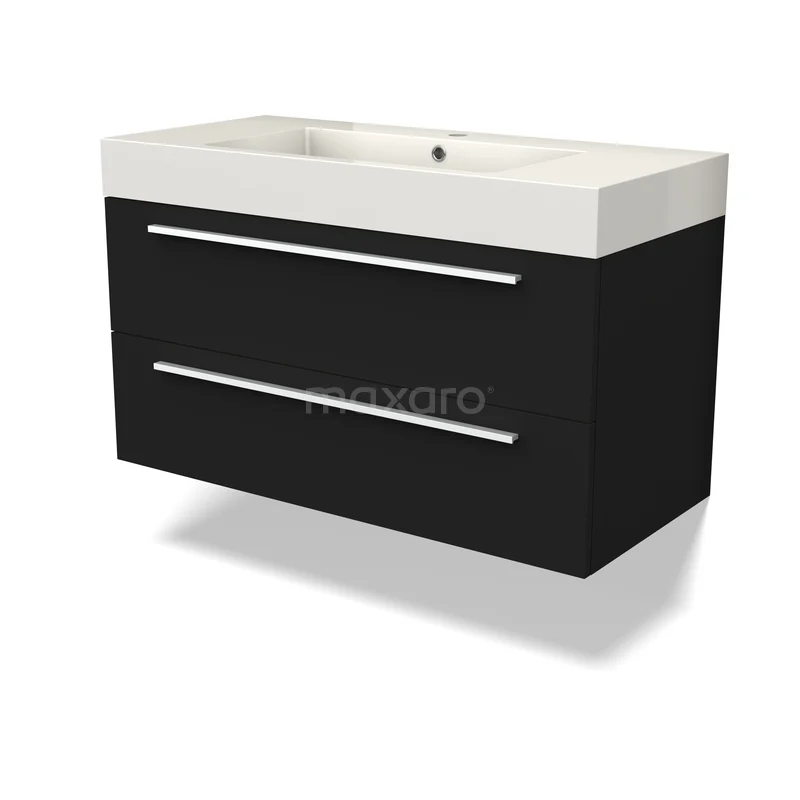 Canto Vanity units with basin | 100 cm Black front Mineral marble 2 Stacked drawers BMW02-00062