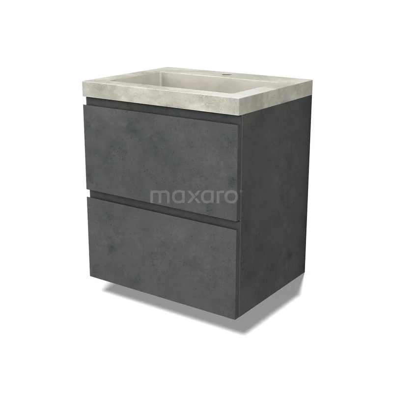 Modulo Badkamermeubel met wastafel | 60 cm Donkergrijs beton Greeploos front Beton 2 lades onder elkaar BMW17-04589