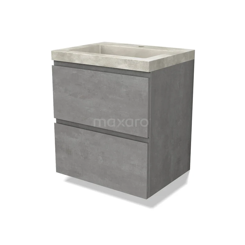Modulo Badkamermeubel met wastafel | 60 cm Lichtgrijs beton Greeploos front Beton 2 lades onder elkaar BMW17-04498