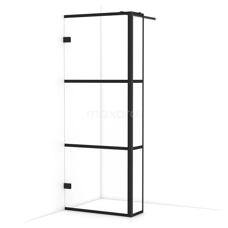 Diamond Inloopdouche | 80 cm Mat zwart Helder met 4 zwarte strepen Vaste wand met zijwand IDC0803328MBN