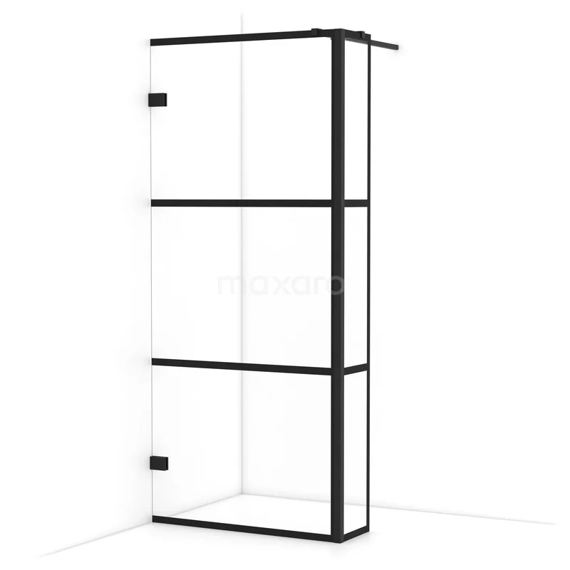 Diamond Inloopdouche | 90 cm Mat zwart Helder met 4 zwarte strepen Vaste wand met zijwand IDC0903328MBN