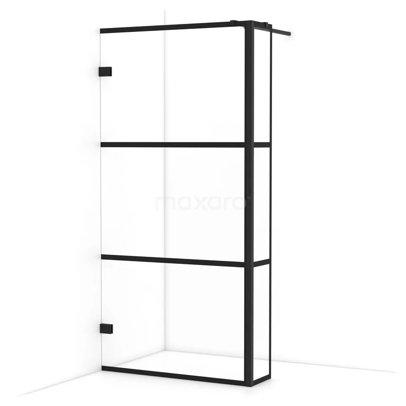 Diamond Inloopdouche | 100 cm Mat zwart Helder met 4 zwarte strepen Vaste wand met zijwand IDC1003328MBN