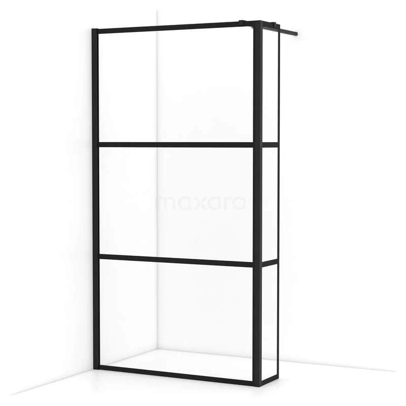 Diamond Inloopdouche | 110 cm Mat zwart Helder met 4 zwarte strepen Vaste wand met zijwand IDC1103318MBN