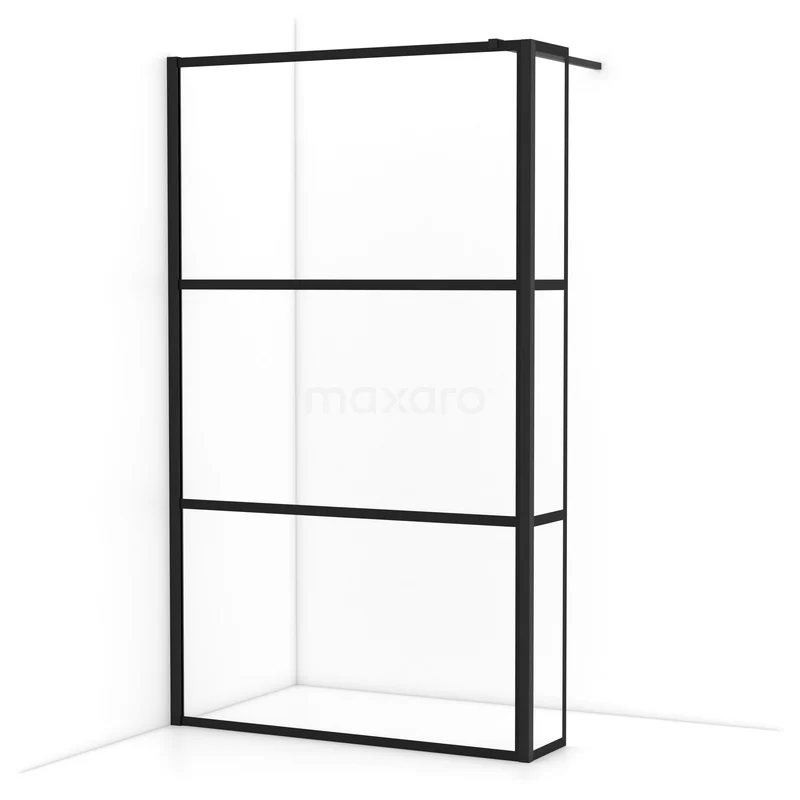 Diamond Walk-in shower | 120 cm Matte black Clear with 4 black stripes Fixed wall with side panel IDC1203118MBN