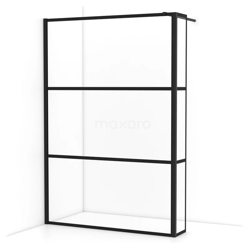 Diamond Walk-in shower | 140 cm Matte black Clear with 4 black stripes Fixed wall with side panel IDC1403118MBN