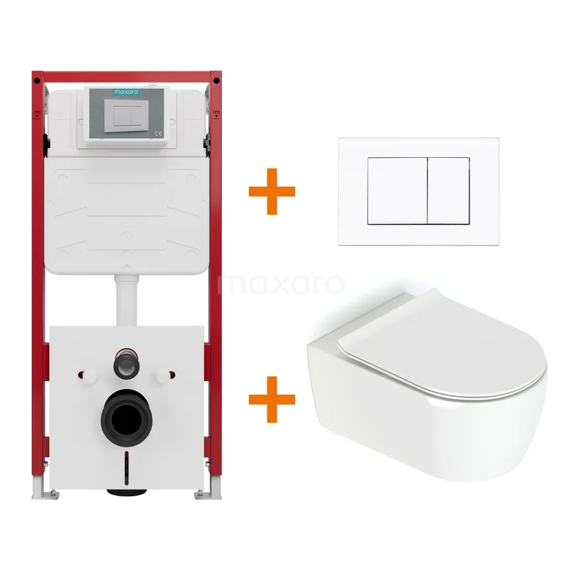 Toiletset Hoogglans wit met Spoelrand + Maxaro Flush inbouwreservoir TOI1002