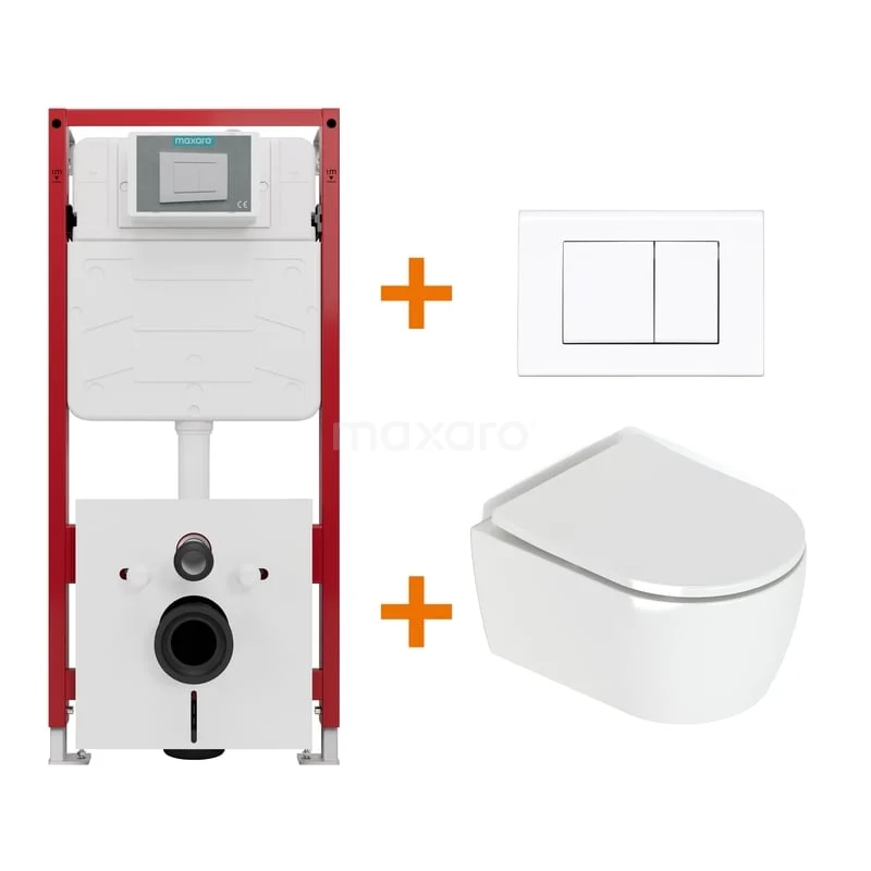 Toiletset Hoogglans wit met Spoelrand + Maxaro Flush inbouwreservoir TOI1004