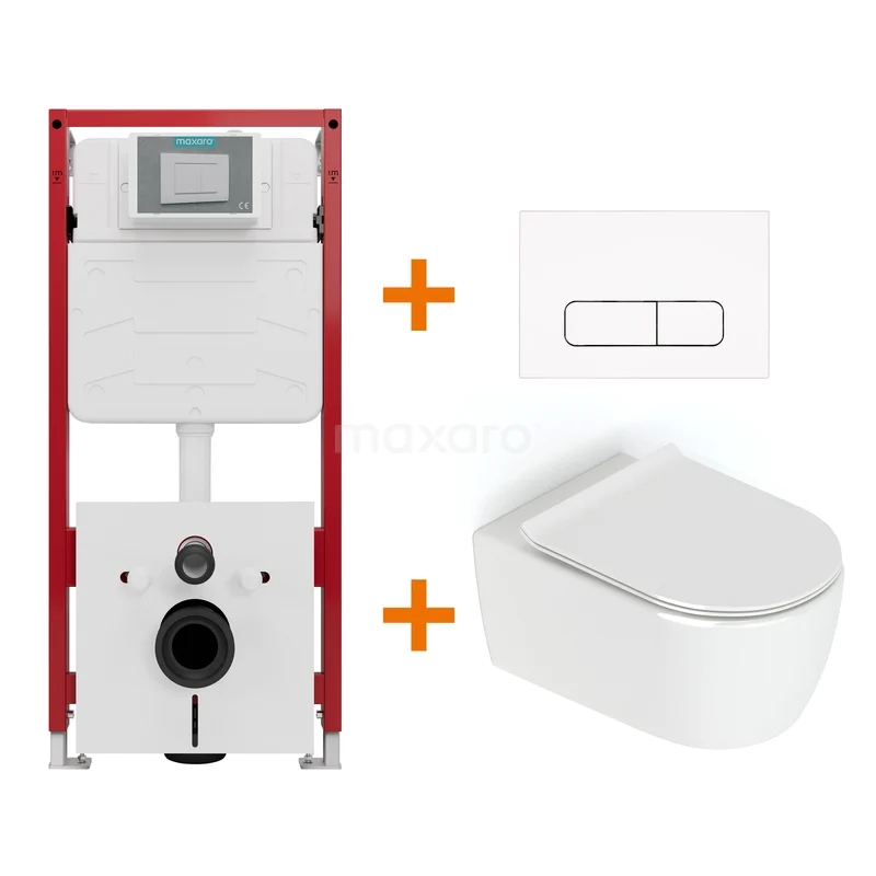 Toiletset Hoogglans wit zonder Spoelrand + Maxaro Flush inbouwreservoir TOI1039