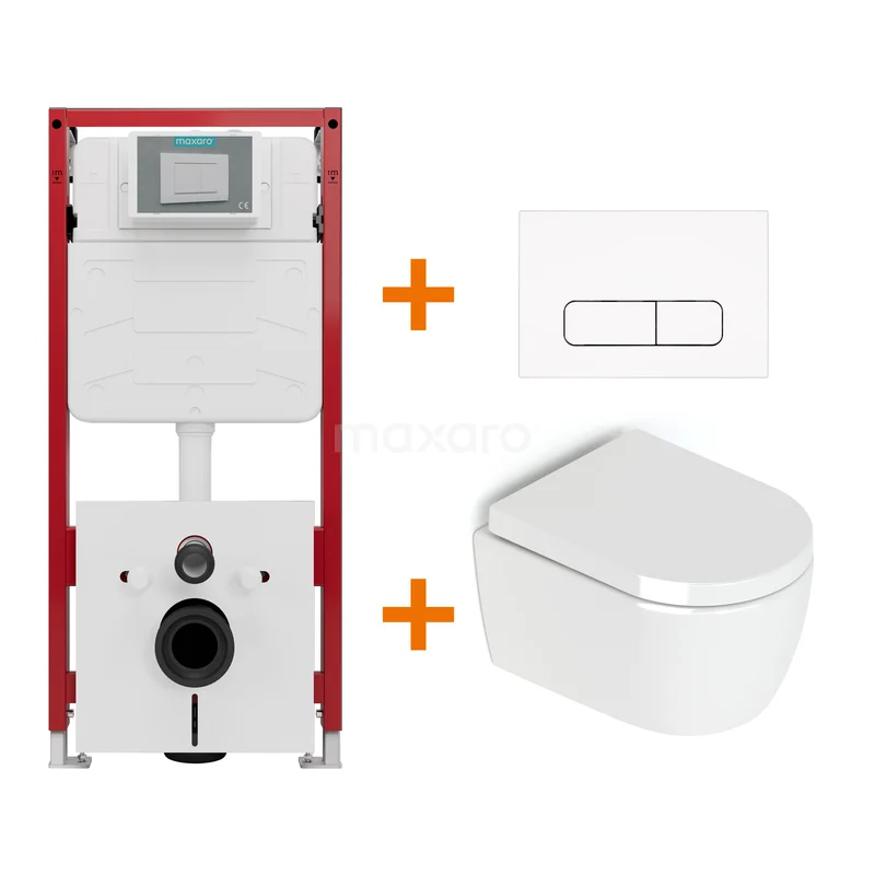 Toiletset Hoogglans wit zonder Spoelrand + Maxaro Flush inbouwreservoir TOI1040
