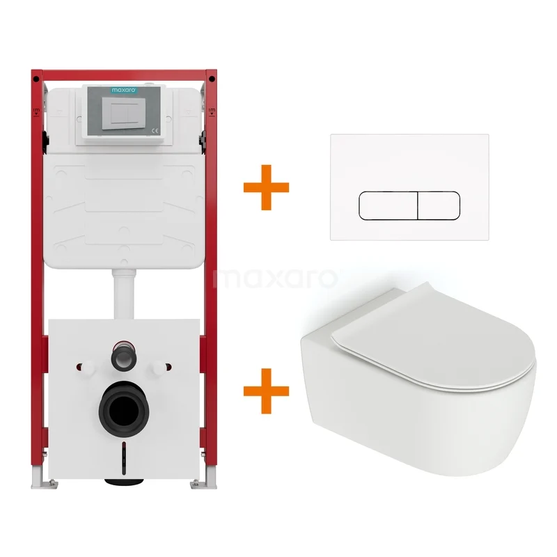 Toiletset Mat wit zonder Spoelrand + Maxaro Flush inbouwreservoir TOI1047 Toiletset Mat wit zonder Spoelrand + Maxaro Flush inbouwreservoir TOI1047