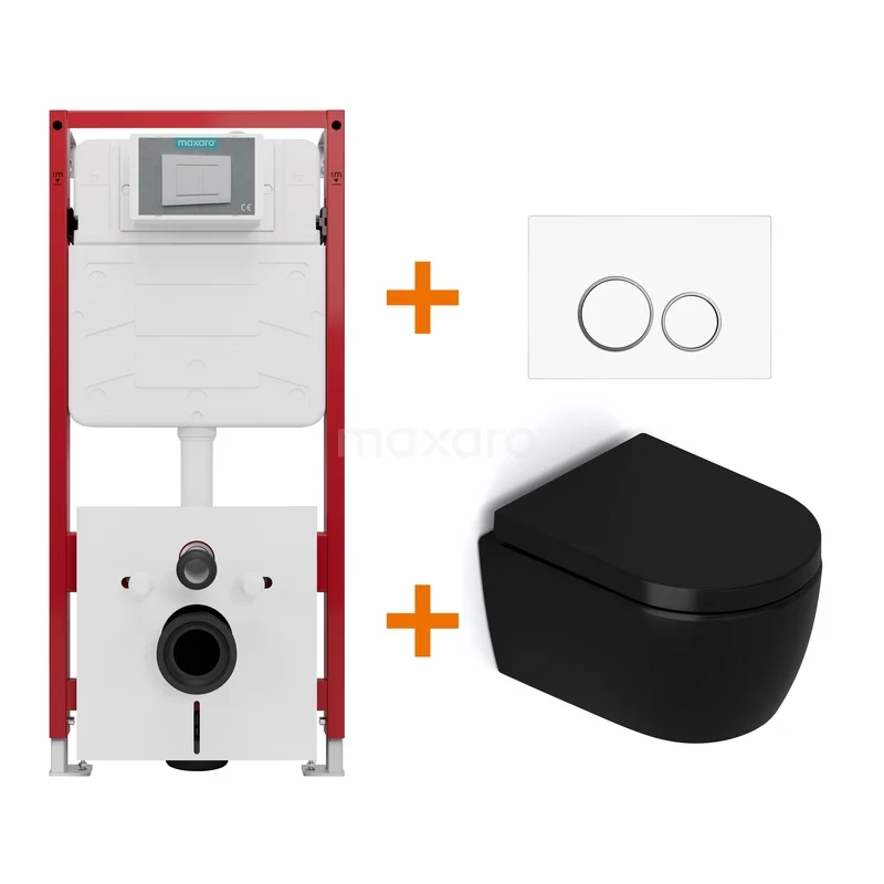 Toilet set Matte black without rim + Maxaro Flush concealed cisterns TOI1089 Toilet set Matte black without rim + Maxaro Flush concealed cisterns TOI1089