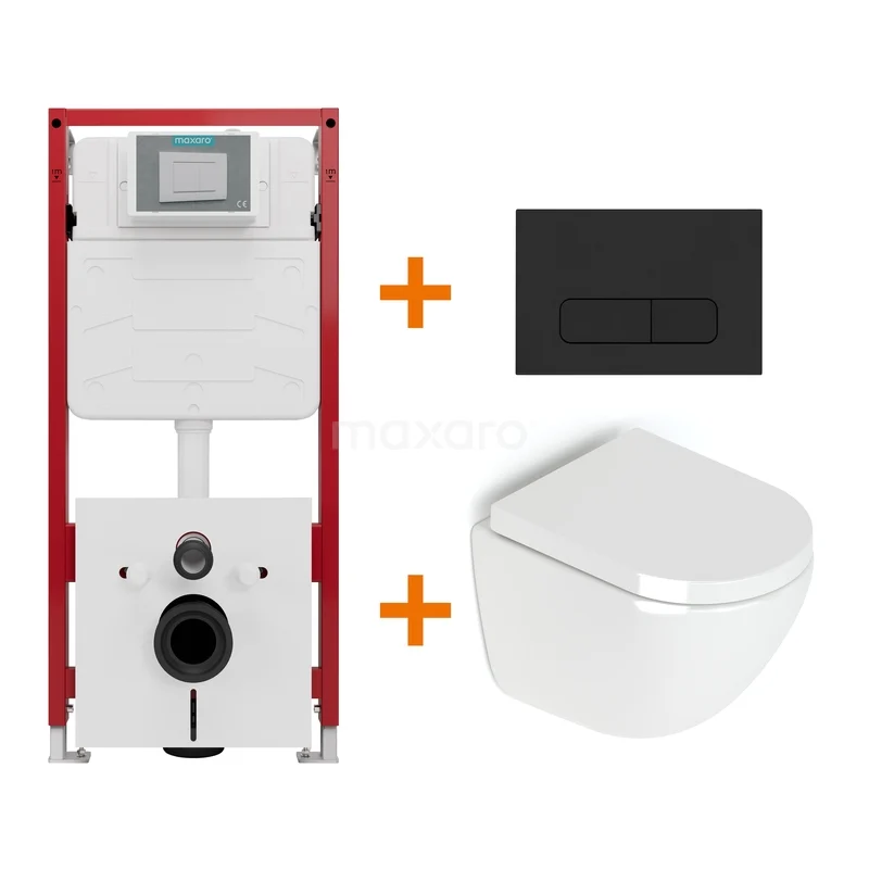 Toiletset Hoogglans wit zonder Spoelrand + Maxaro Flush inbouwreservoir TOI1160