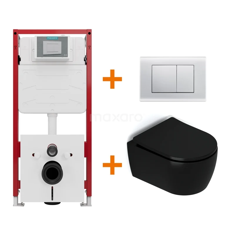 Toiletset Mat zwart met Spoelrand + Maxaro Flush inbouwreservoir TOI1218