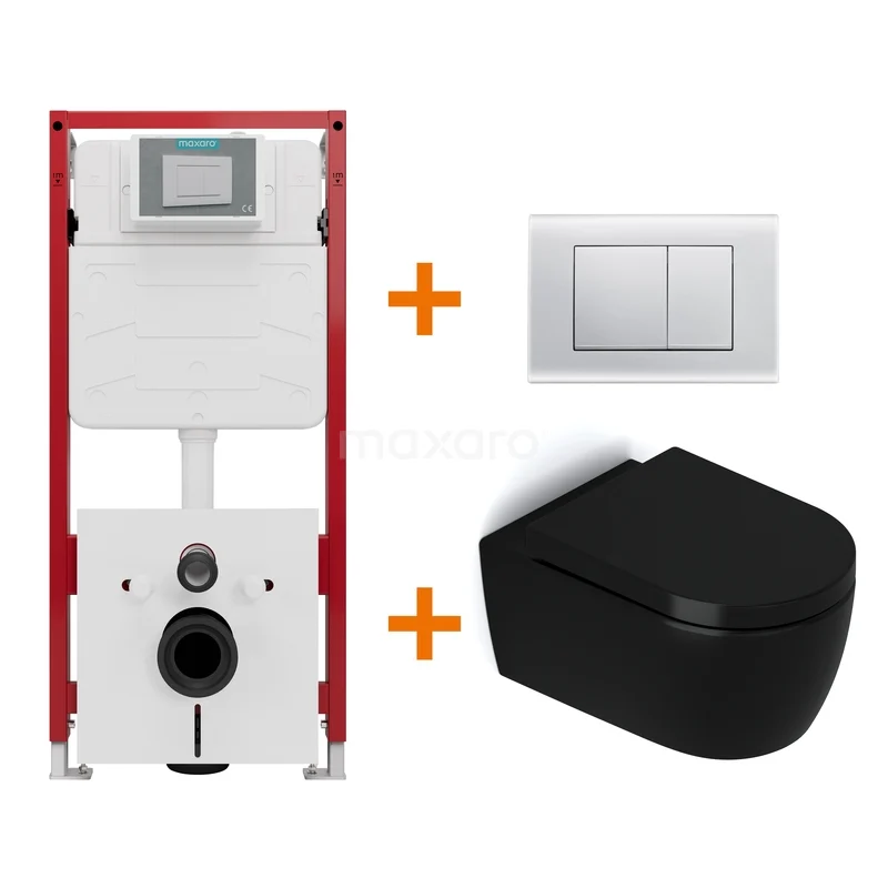 Toilet set Matte black without rim + Maxaro Flush concealed cisterns TOI1219