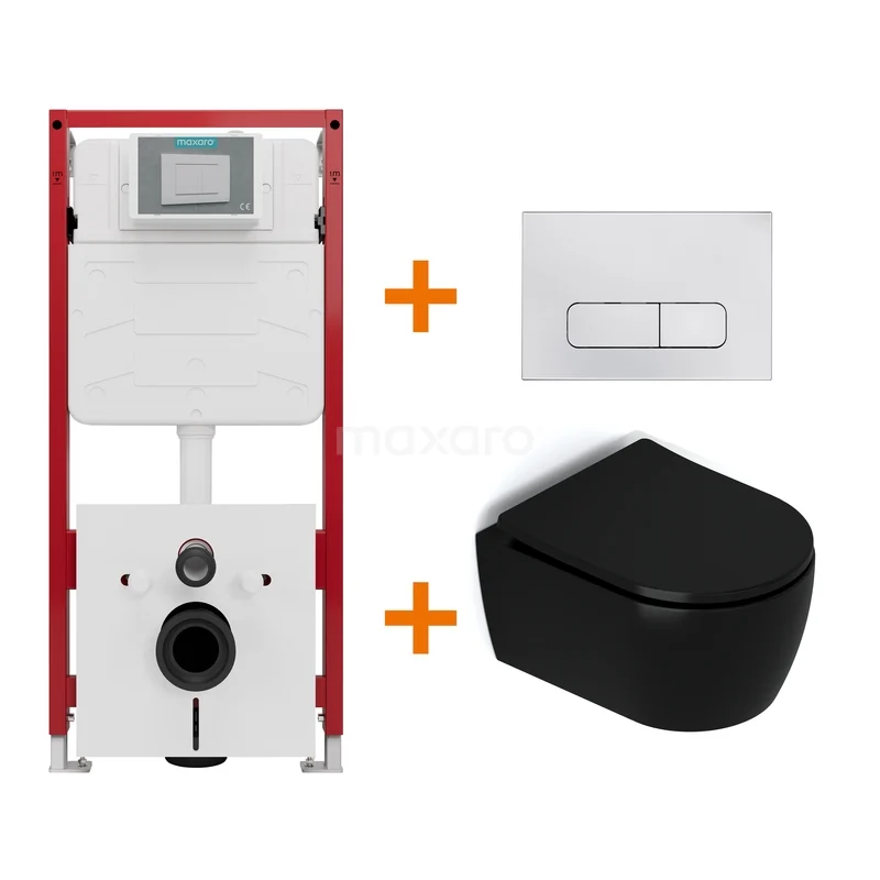 Toiletset Mat zwart met Spoelrand + Maxaro Flush inbouwreservoir TOI1251
