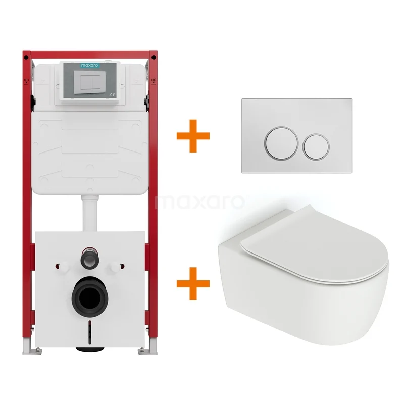 Toilet set Matte white without rim + Maxaro Flush concealed cisterns TOI1278 Toilet set Matte white without rim + Maxaro Flush concealed cisterns TOI1278