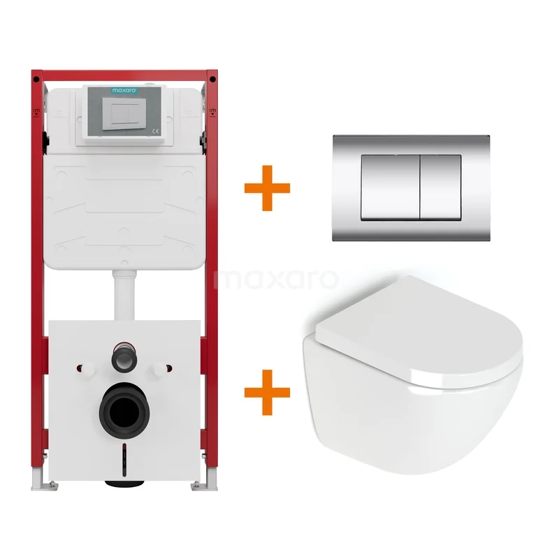 Toiletset Hoogglans wit zonder Spoelrand + Maxaro Flush inbouwreservoir TOI1325