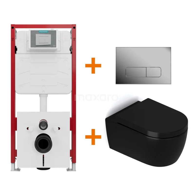 Toiletset Mat zwart zonder Spoelrand + Maxaro Flush inbouwreservoir TOI1351 Toiletset Mat zwart zonder Spoelrand + Maxaro Flush inbouwreservoir TOI1351
