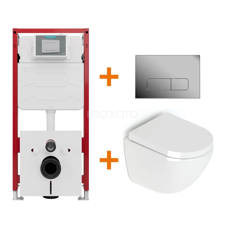 Toiletset Hoogglans wit zonder Spoelrand + Maxaro Flush inbouwreservoir TOI1358