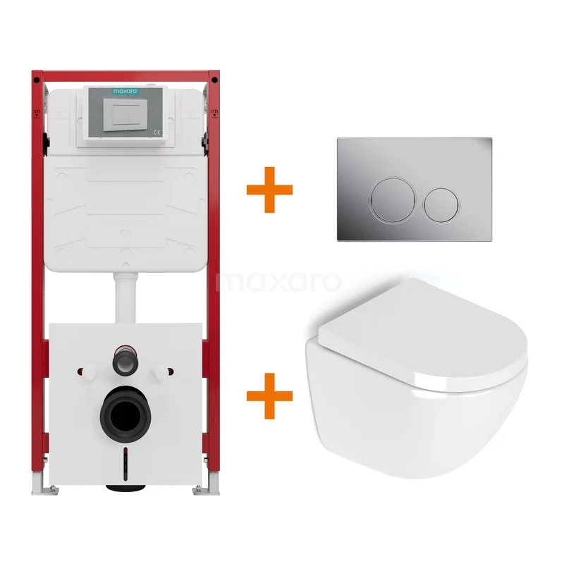Toiletset Hoogglans wit zonder Spoelrand + Maxaro Flush inbouwreservoir TOI1391