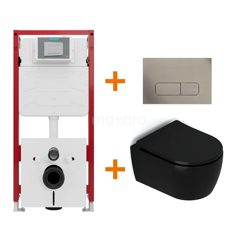 Toilet set Matte black with rim + Maxaro Flush concealed cisterns TOI1416 Toilet set Matte black with rim + Maxaro Flush concealed cisterns TOI1416
