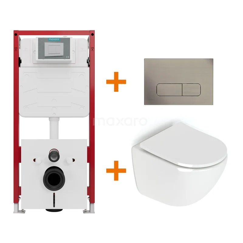 Toiletset Hoogglans wit zonder Spoelrand + Maxaro Flush inbouwreservoir TOI1425