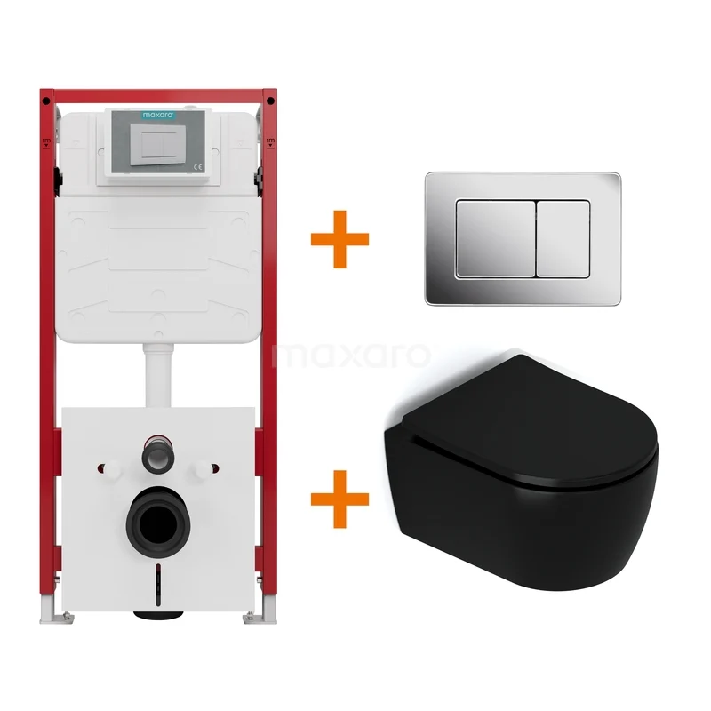 Toilet set Matte black with rim + Maxaro Flush concealed cisterns TOI1482 Toilet set Matte black with rim + Maxaro Flush concealed cisterns TOI1482
