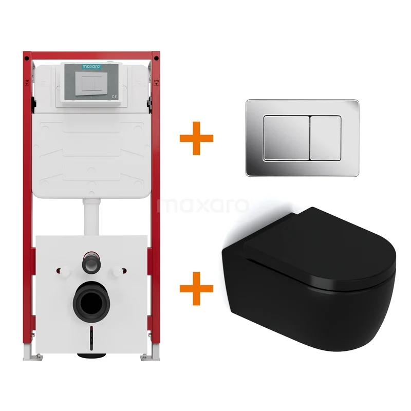 Toilet set Matte black without rim + Maxaro Flush concealed cisterns TOI1483 Toilet set Matte black without rim + Maxaro Flush concealed cisterns TOI1483