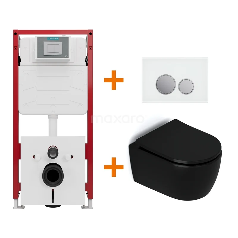 Toilet set Matte black without rim + Maxaro Flush concealed cisterns TOI1519 Toilet set Matte black without rim + Maxaro Flush concealed cisterns TOI1519