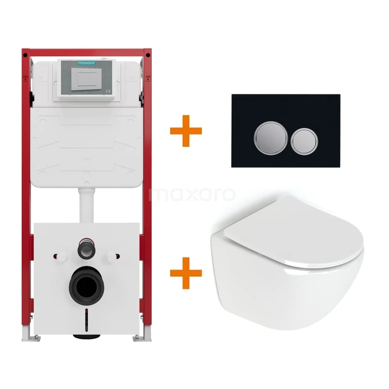 Toiletset Hoogglans wit zonder Spoelrand + Maxaro Flush inbouwreservoir TOI1557