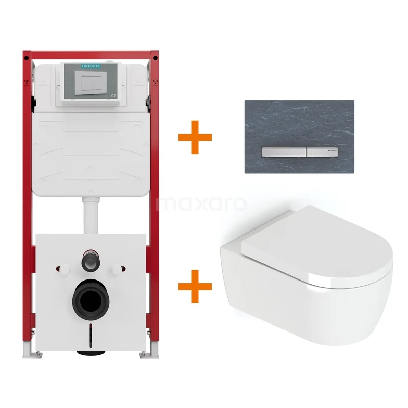 Toiletset Hoogglans wit met Spoelrand + Maxaro Flush inbouwreservoir TOI1595