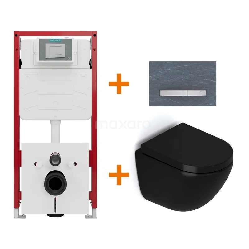 Toilet set Matte black without rim + Maxaro Flush concealed cisterns TOI1626