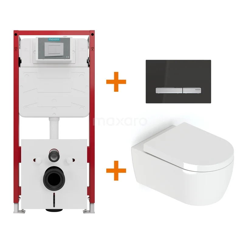 Toiletset Hoogglans wit met Spoelrand + Maxaro Flush inbouwreservoir TOI1628
